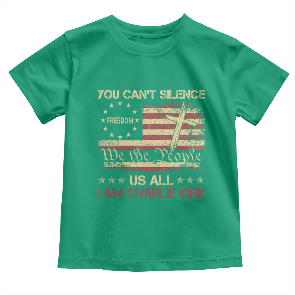Charlie Kirk Toddler T Shirt You Cant Silence Us All Retro American Flag Cross TS10 Irish Green Print Your Wear