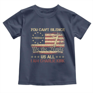 Charlie Kirk Toddler T Shirt You Cant Silence Us All Retro American Flag Cross TS10 Navy Print Your Wear