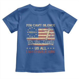 Charlie Kirk Toddler T Shirt You Cant Silence Us All Retro American Flag Cross TS10 Royal Blue Print Your Wear