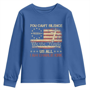 Charlie Kirk Youth Sweatshirt You Cant Silence Us All Retro American Flag Cross TS10 Royal Blue Print Your Wear