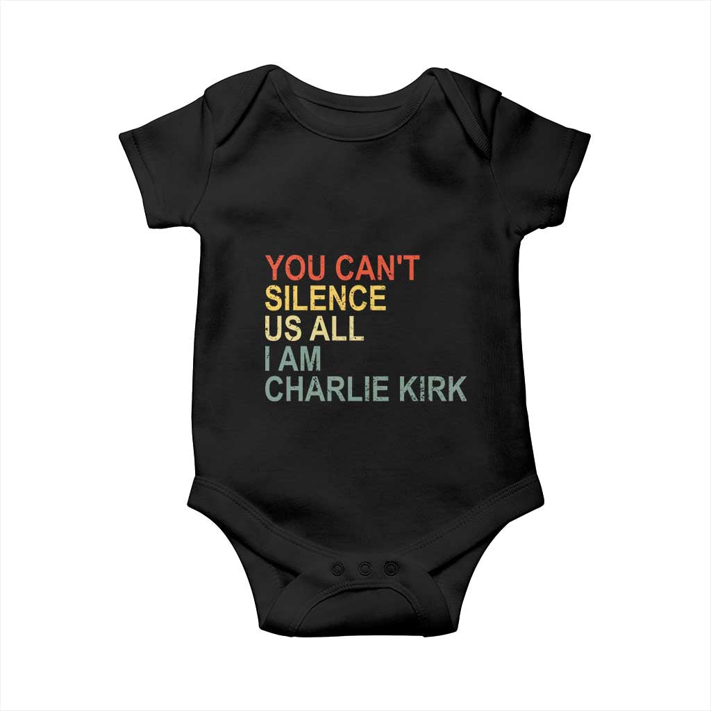 Charlie Kirk Baby Onesie Retro You Cant Silence Us All TS10 Black Print Your Wear