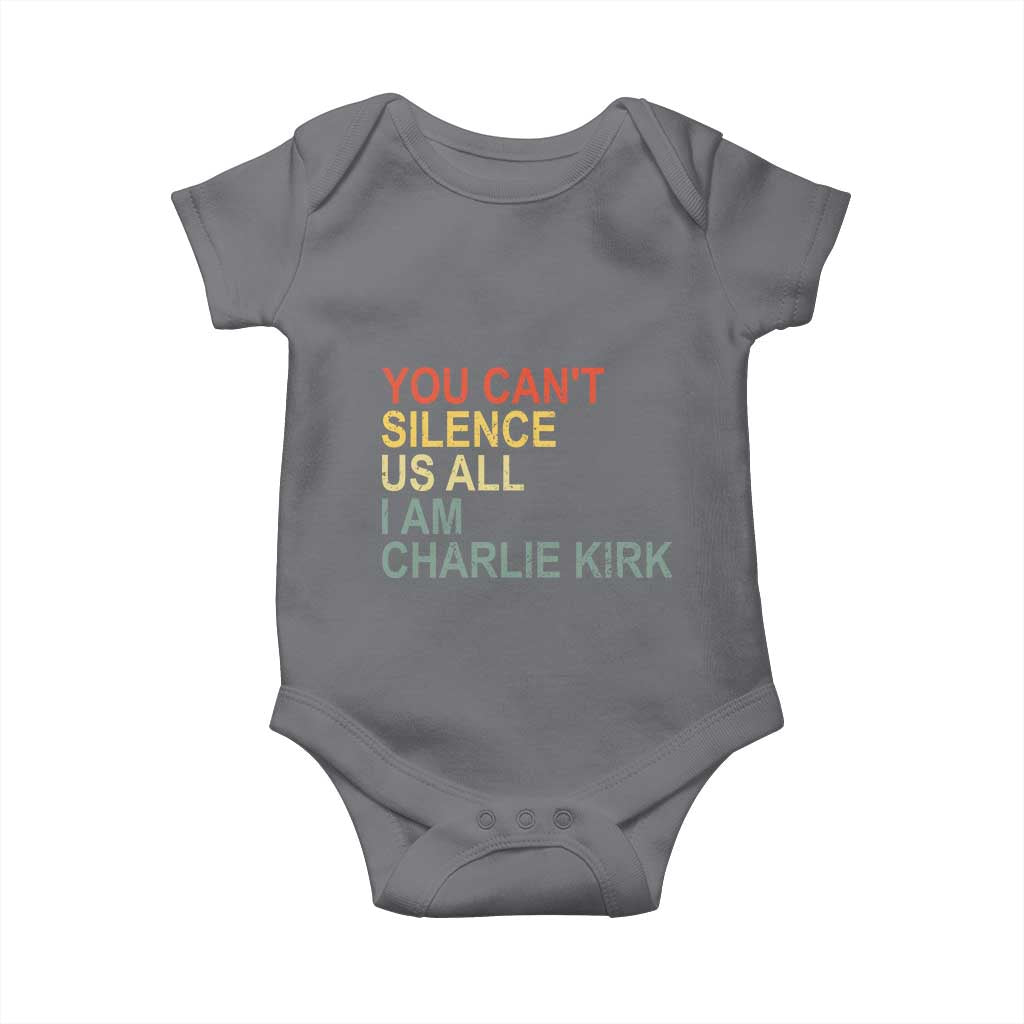 Charlie Kirk Baby Onesie Retro You Cant Silence Us All TS10 Charcoal Print Your Wear