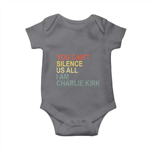 Charlie Kirk Baby Onesie Retro You Cant Silence Us All TS10 Charcoal Print Your Wear
