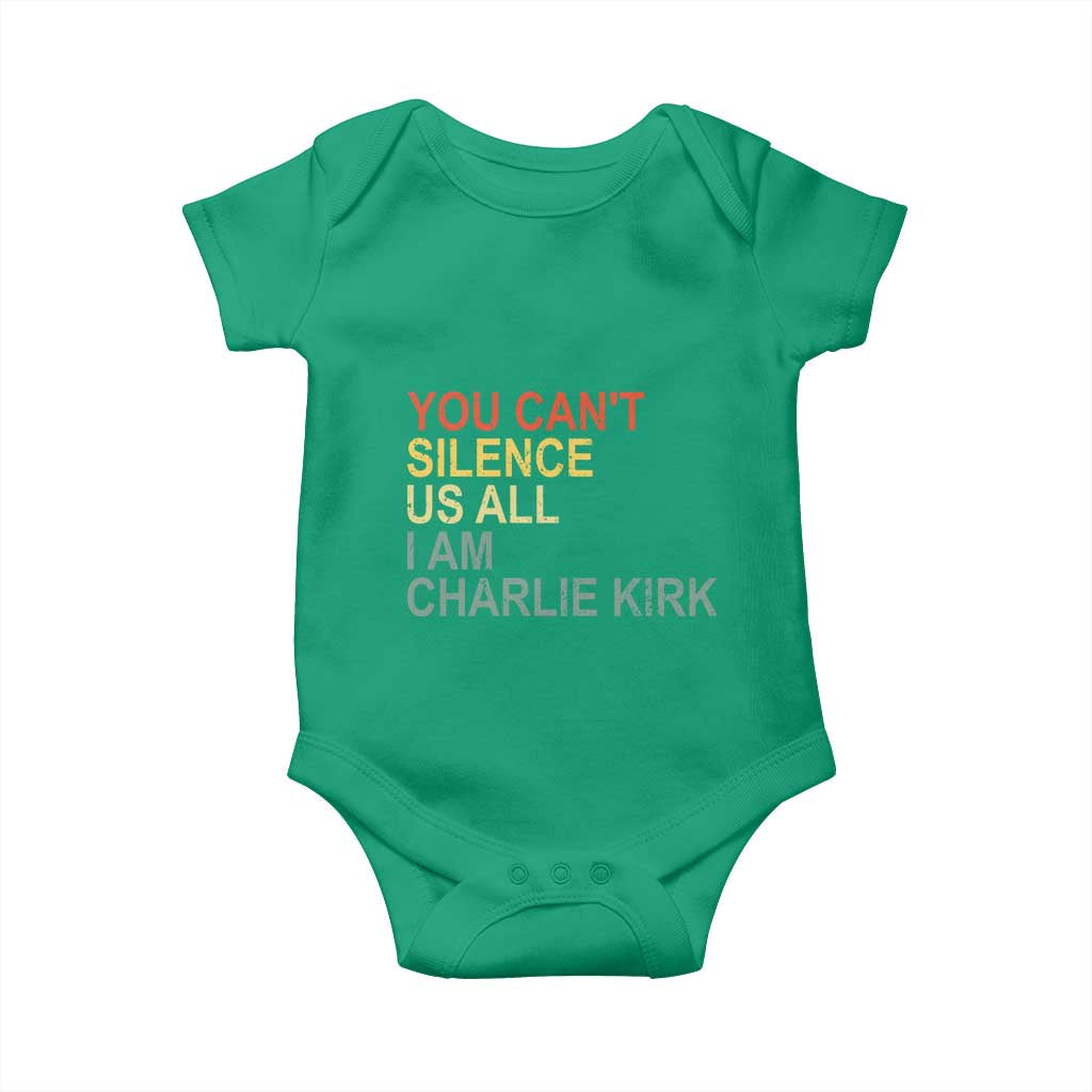 Charlie Kirk Baby Onesie Retro You Cant Silence Us All TS10 Irish Green Print Your Wear
