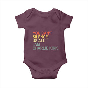 Charlie Kirk Baby Onesie Retro You Cant Silence Us All TS10 Maroon Print Your Wear