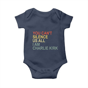 Charlie Kirk Baby Onesie Retro You Cant Silence Us All TS10 Navy Print Your Wear