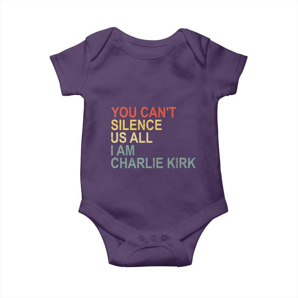 Charlie Kirk Baby Onesie Retro You Cant Silence Us All TS10 Purple Print Your Wear