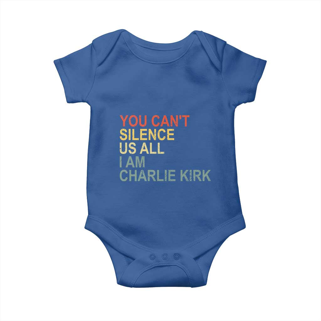 Charlie Kirk Baby Onesie Retro You Cant Silence Us All TS10 Royal Blue Print Your Wear