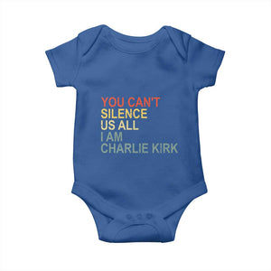 Charlie Kirk Baby Onesie Retro You Cant Silence Us All TS10 Royal Blue Print Your Wear
