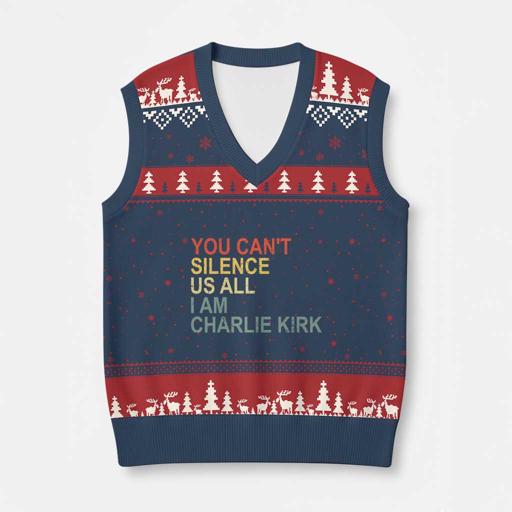 Charlie Kirk V-Neck Knit Sweater Vest Retro You Cant Silence Us All TS10 Navy Red Print Your Wear