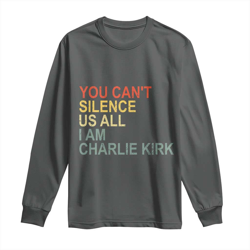 Charlie Kirk Long Sleeve Shirt Retro You Cant Silence Us All TS10 Dark Heather Print Your Wear
