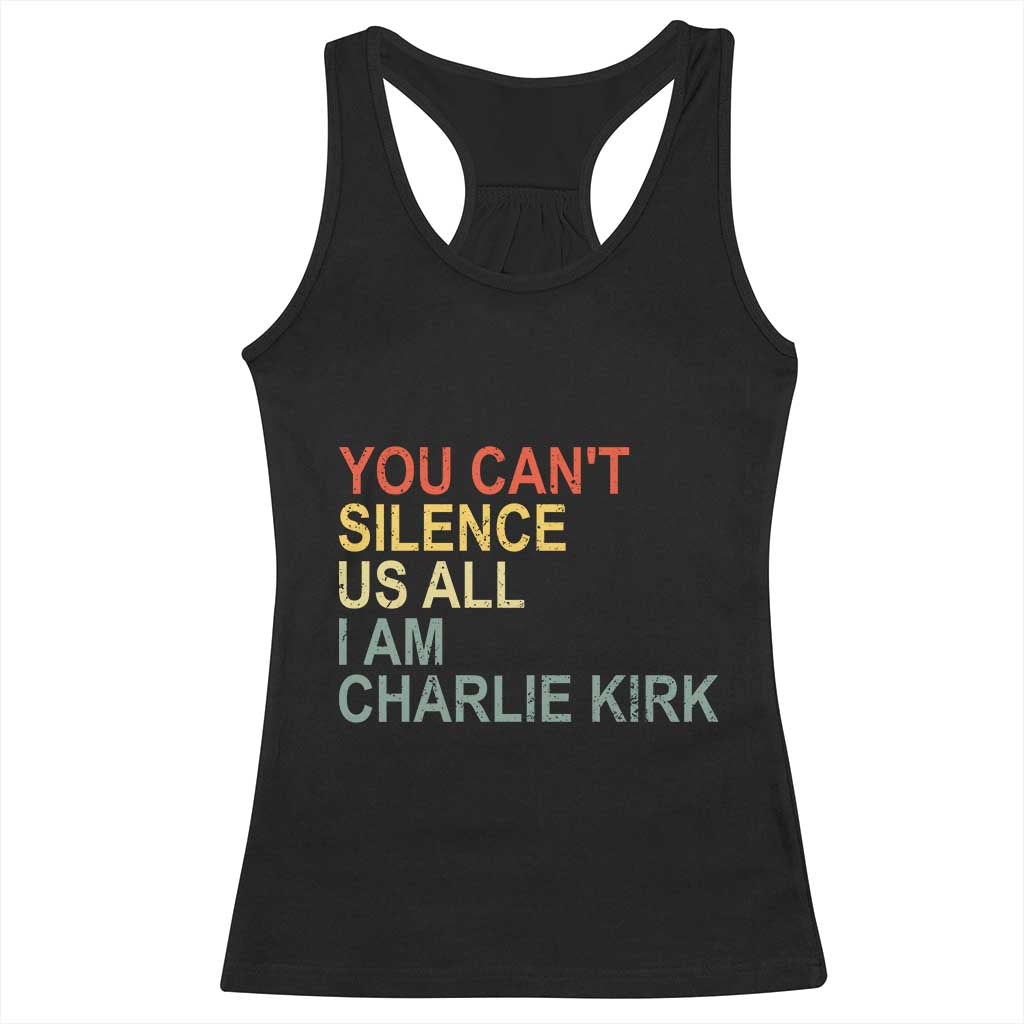 Charlie Kirk Racerback Tank Top Retro You Cant Silence Us All - Print Your Wear