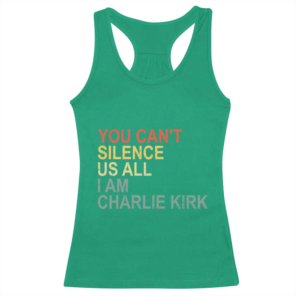 Charlie Kirk Racerback Tank Top Retro You Cant Silence Us All - Print Your Wear