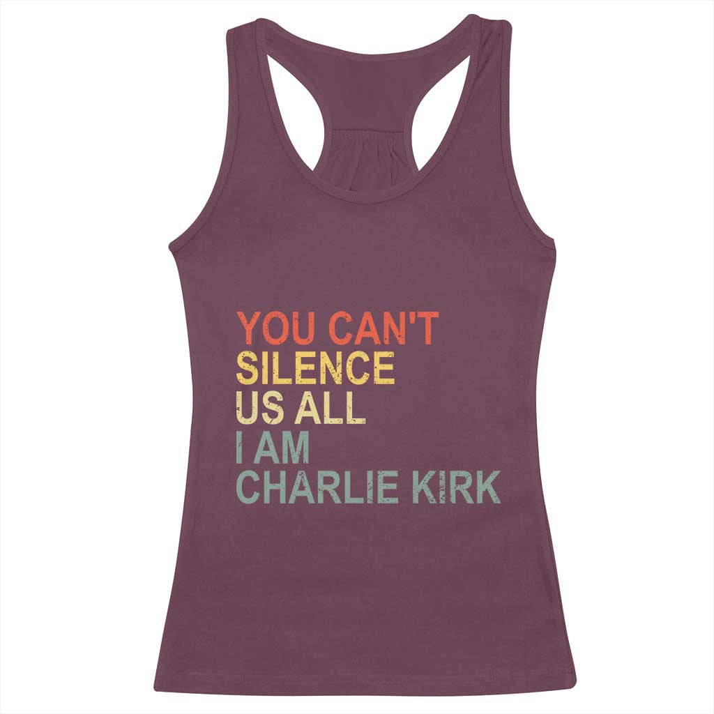 Charlie Kirk Racerback Tank Top Retro You Cant Silence Us All - Print Your Wear