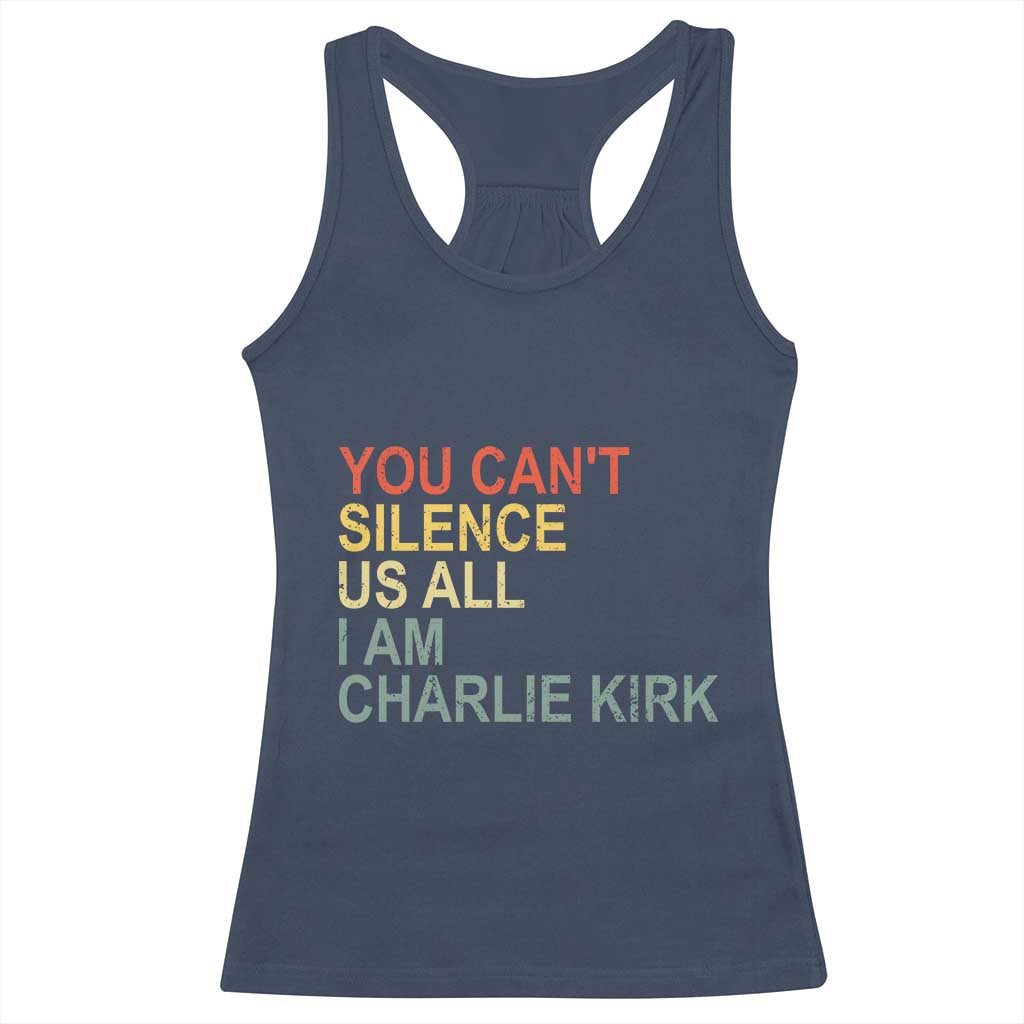 Charlie Kirk Racerback Tank Top Retro You Cant Silence Us All - Print Your Wear