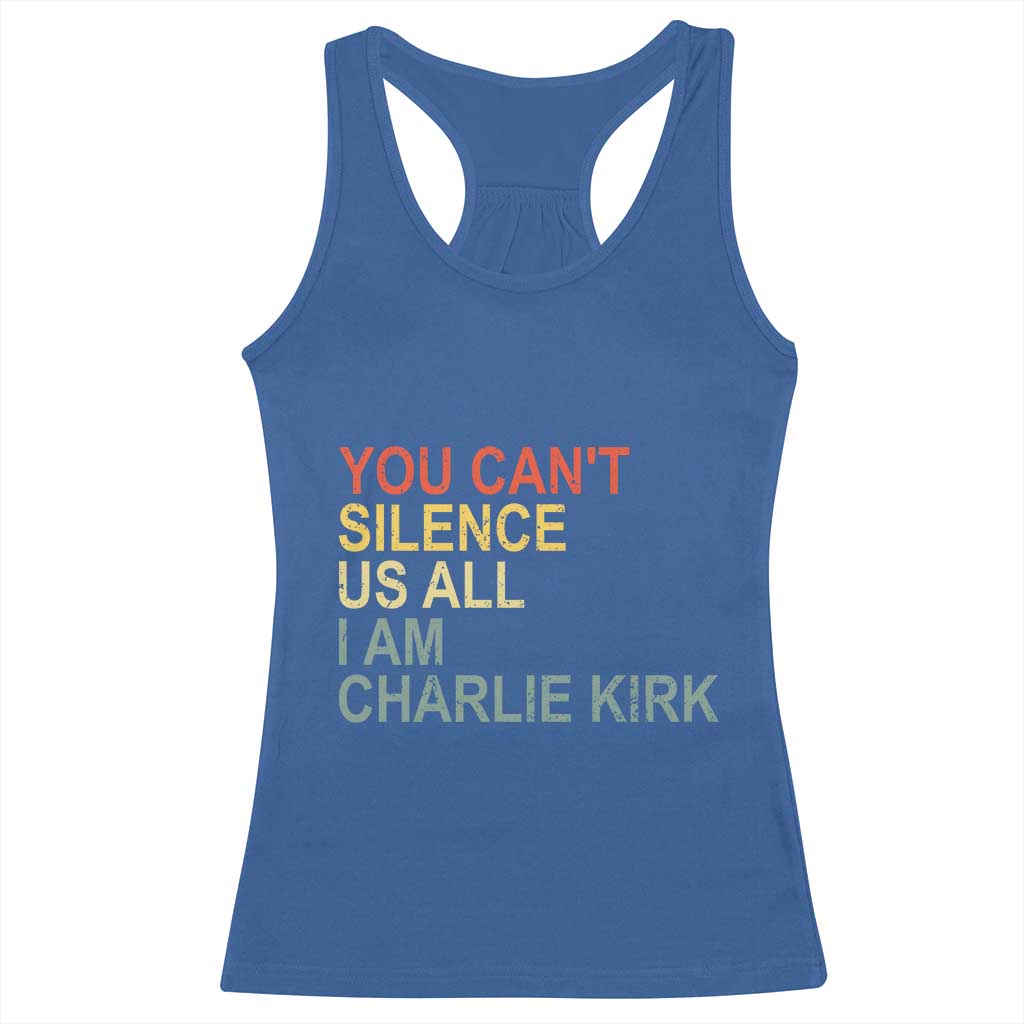Charlie Kirk Racerback Tank Top Retro You Cant Silence Us All TS10 Royal Blue Print Your Wear