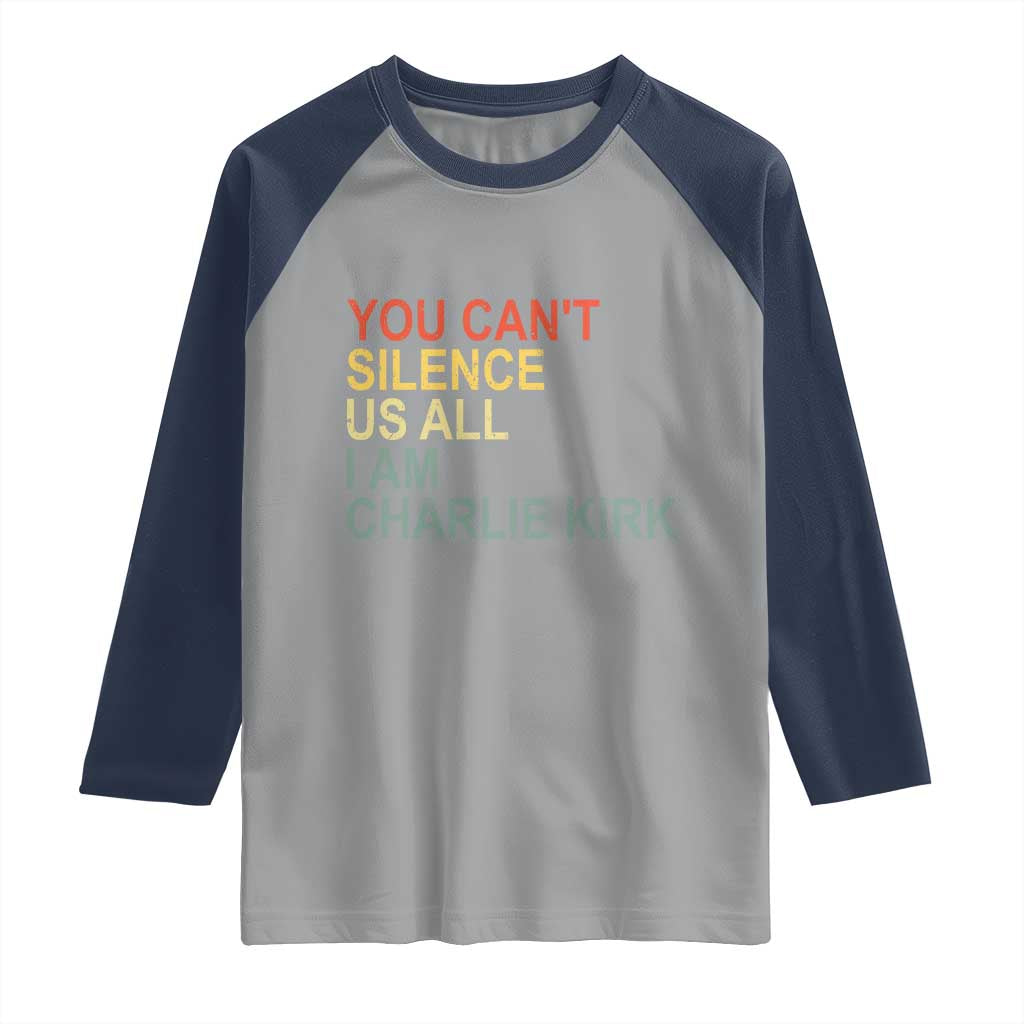 Charlie Kirk Raglan Shirt Retro You Cant Silence Us All TS10 Sport Gray Navy Print Your Wear