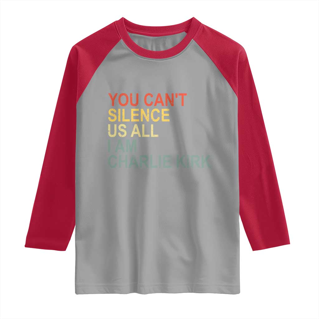 Charlie Kirk Raglan Shirt Retro You Cant Silence Us All TS10 Sport Gray Red Print Your Wear