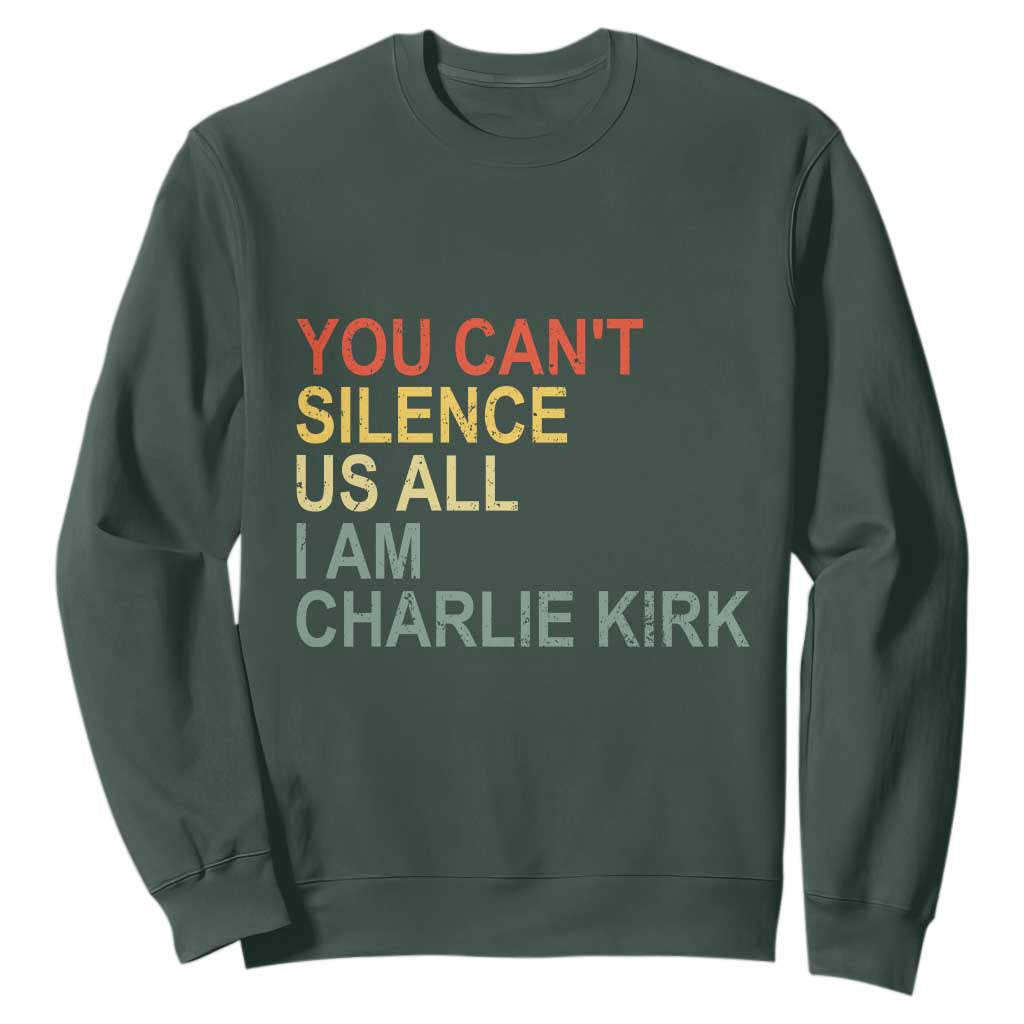 Charlie Kirk Sweatshirt Retro You Cant Silence Us All TS10 Dark Forest Green Print Your Wear