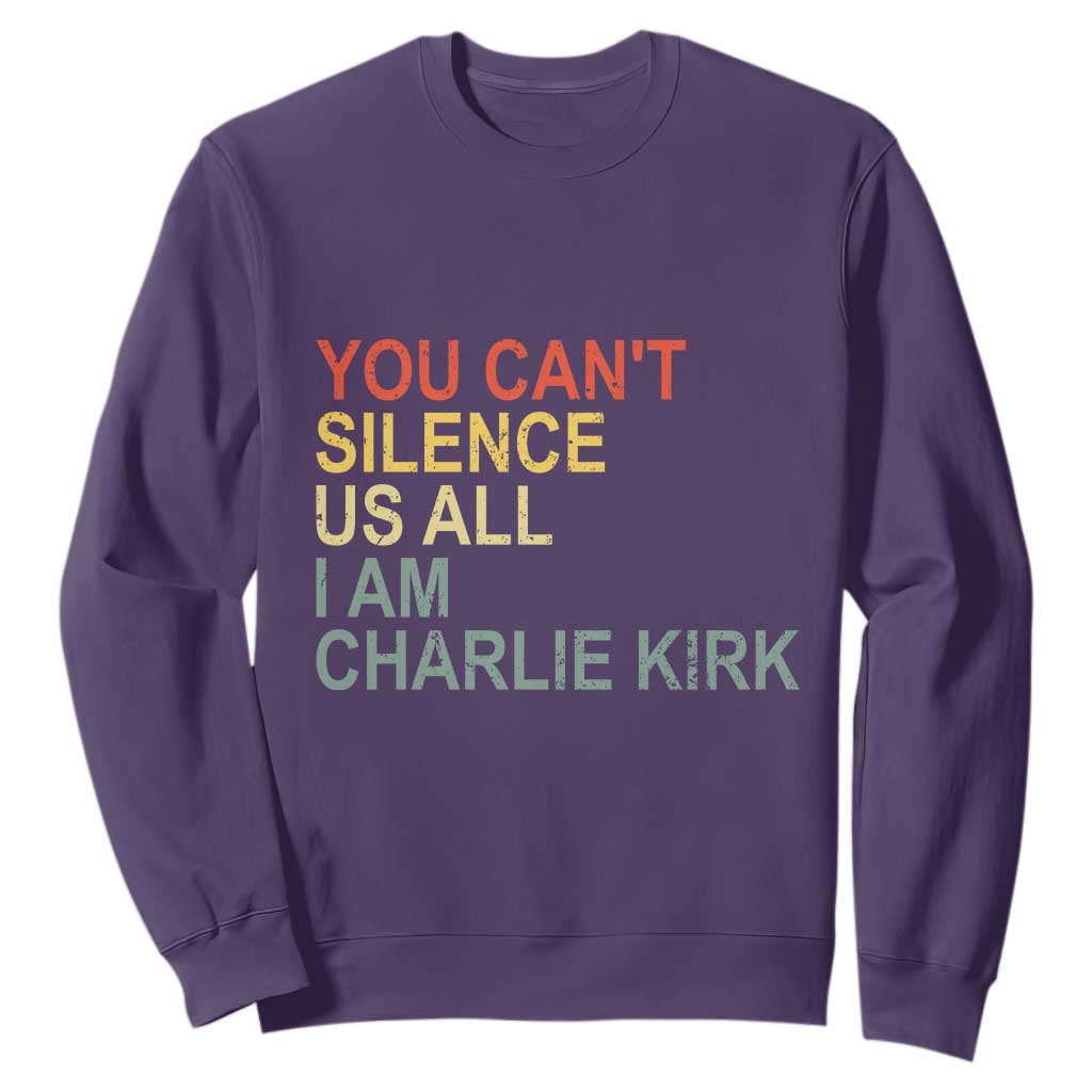 Charlie Kirk Sweatshirt Retro You Cant Silence Us All TS10 Purple Print Your Wear