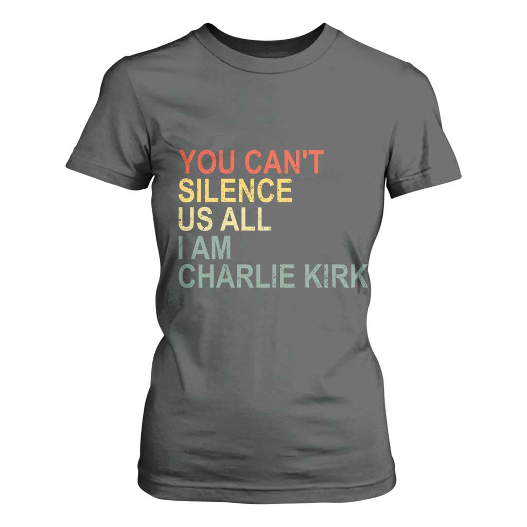 Charlie Kirk T Shirt For Women Retro You Cant Silence Us All TS10 Dark Heather Print Your Wear