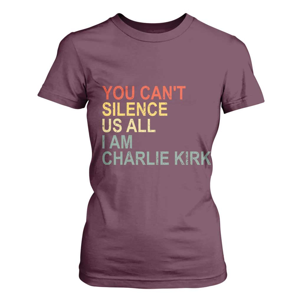 Charlie Kirk T Shirt For Women Retro You Cant Silence Us All TS10 Maroon Print Your Wear