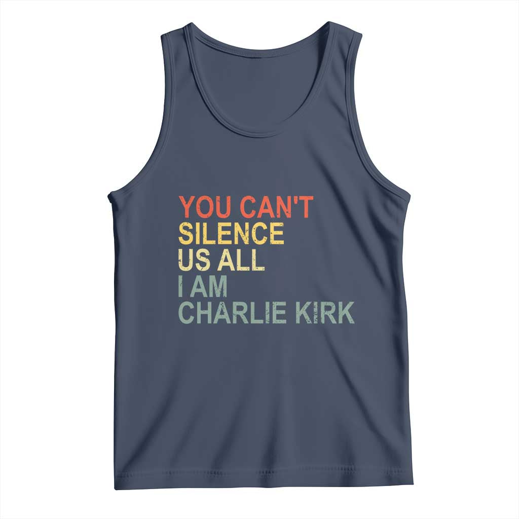 Charlie Kirk Tank Top Retro You Cant Silence Us All TS10 Navy Print Your Wear