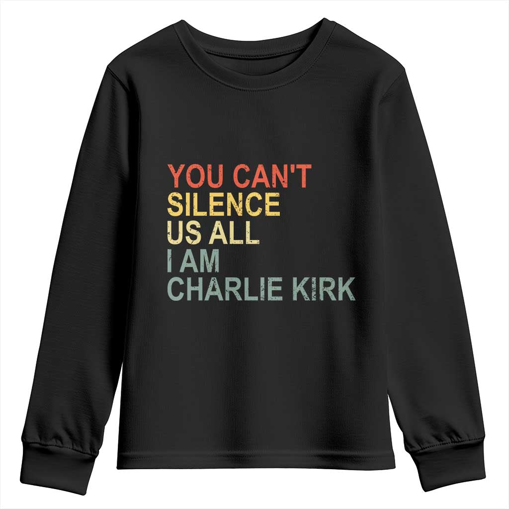 Charlie Kirk Youth Sweatshirt Retro You Cant Silence Us All TS10 Black Print Your Wear