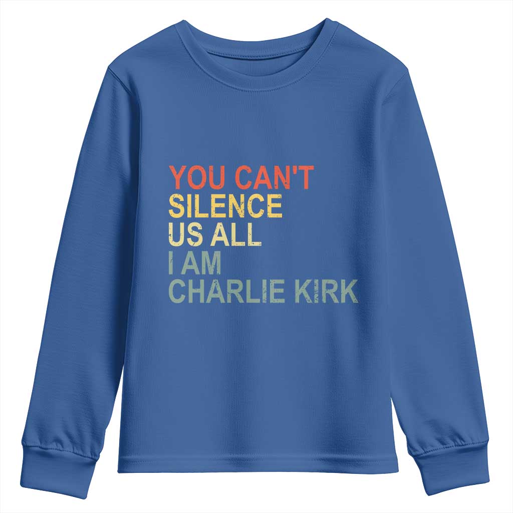 Charlie Kirk Youth Sweatshirt Retro You Cant Silence Us All TS10 Royal Blue Print Your Wear