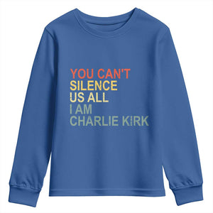 Charlie Kirk Youth Sweatshirt Retro You Cant Silence Us All TS10 Royal Blue Print Your Wear