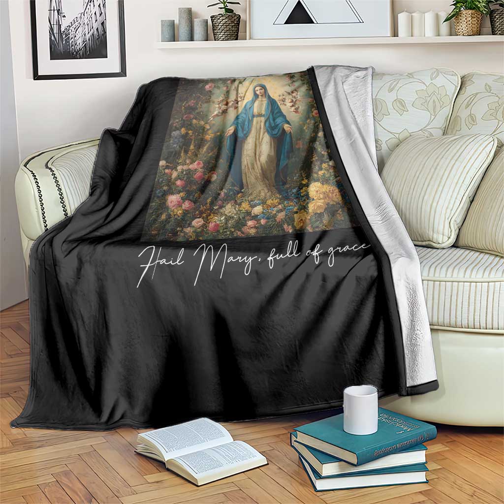 Marian Catholic Throw Blanket Hail Mary Full Of Grace Blessed Virgin Mary Floral TS10 Print Your Wear
