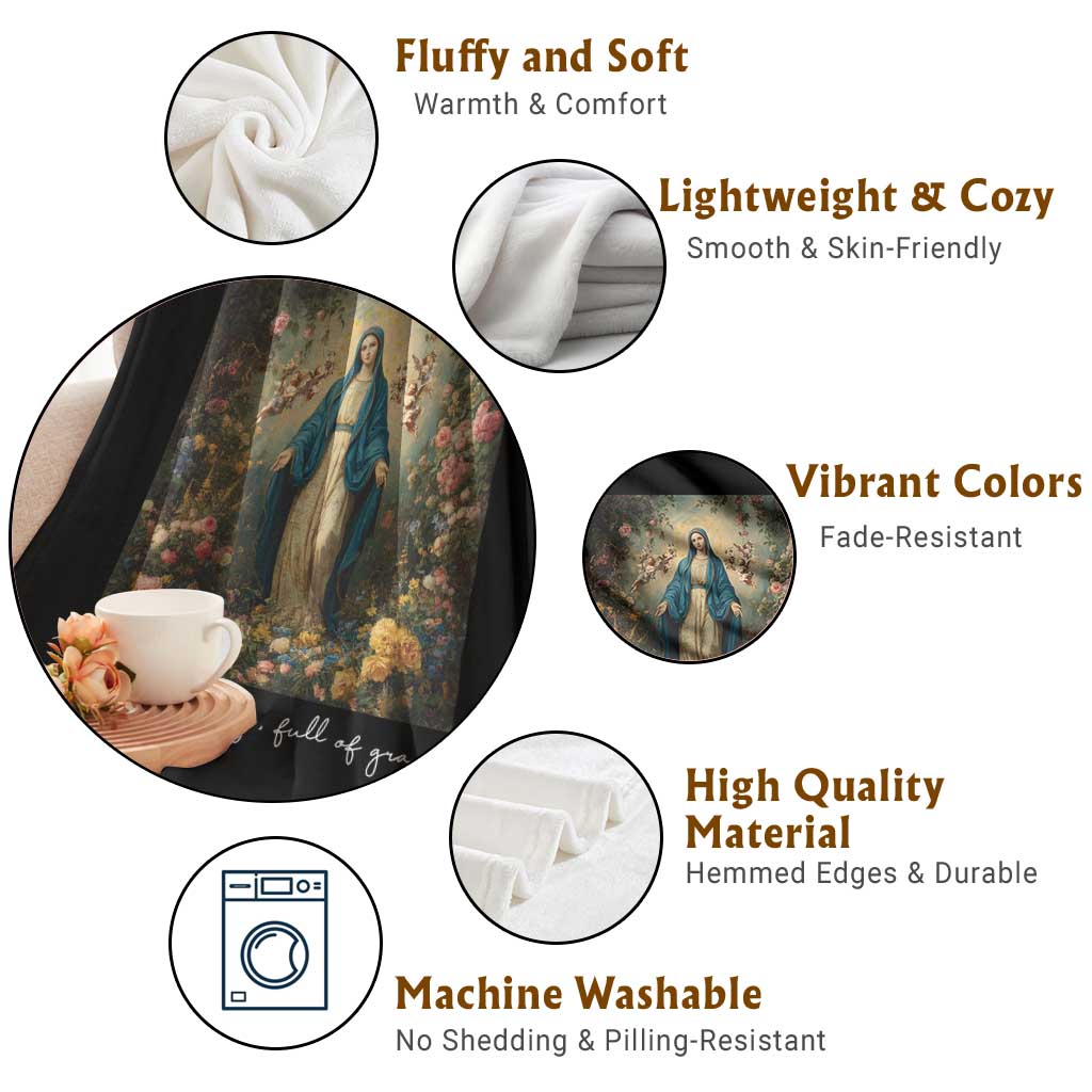 Marian Catholic Throw Blanket Hail Mary Full Of Grace Blessed Virgin Mary Floral TS10 Print Your Wear