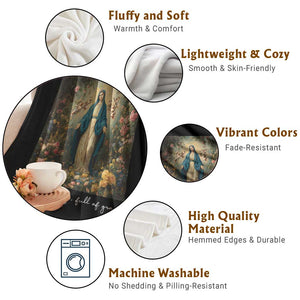 Marian Catholic Throw Blanket Hail Mary Full Of Grace Blessed Virgin Mary Floral TS10 Print Your Wear