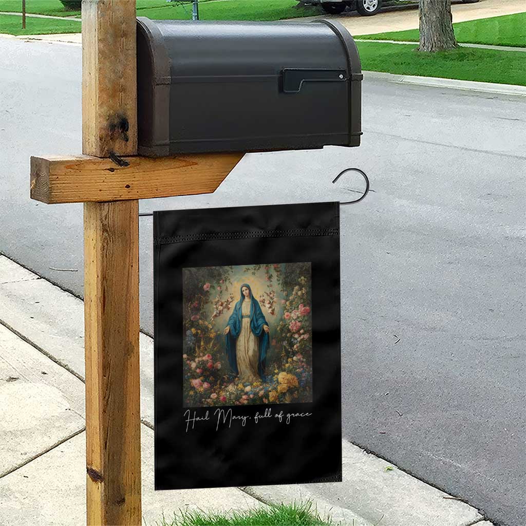 Marian Catholic Garden Flag Hail Mary Full Of Grace Blessed Virgin Mary Floral TS10 Print Your Wear