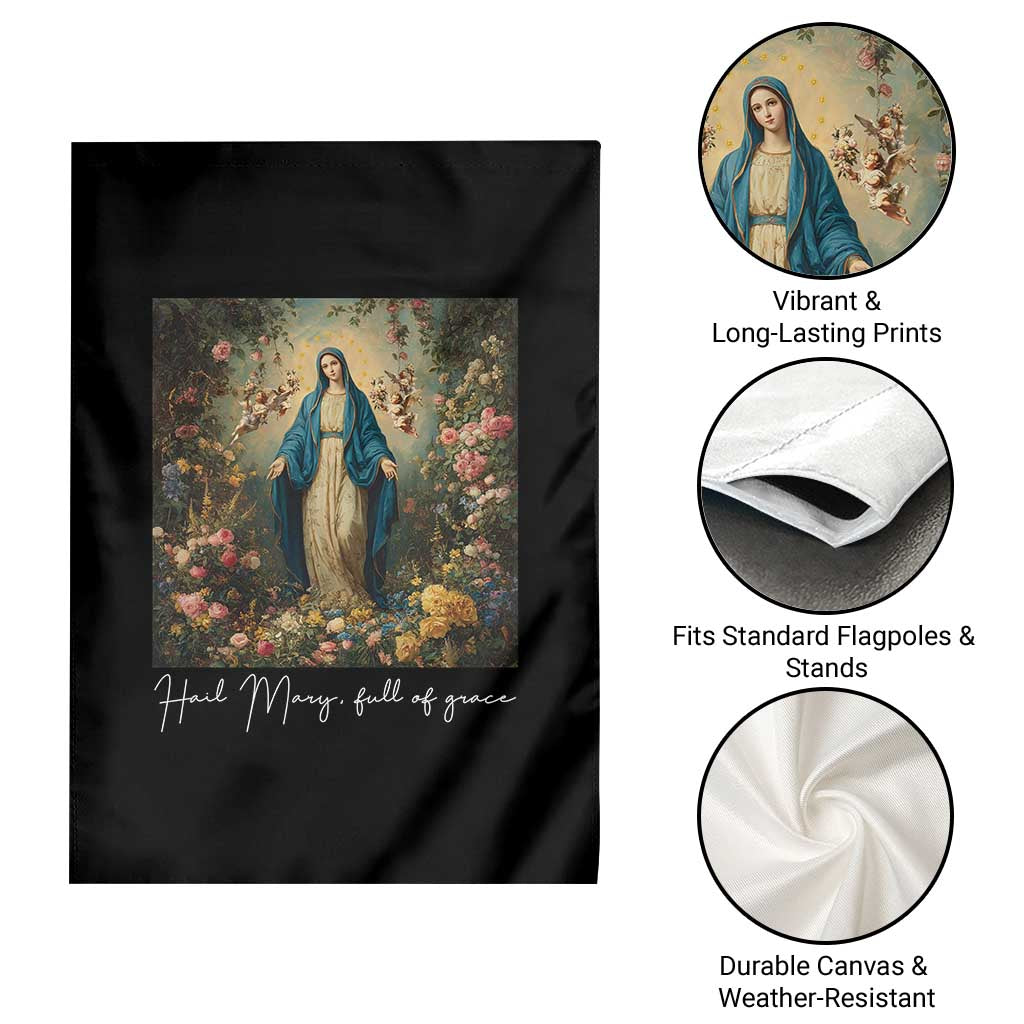 Marian Catholic Garden Flag Hail Mary Full Of Grace Blessed Virgin Mary Floral TS10 Print Your Wear
