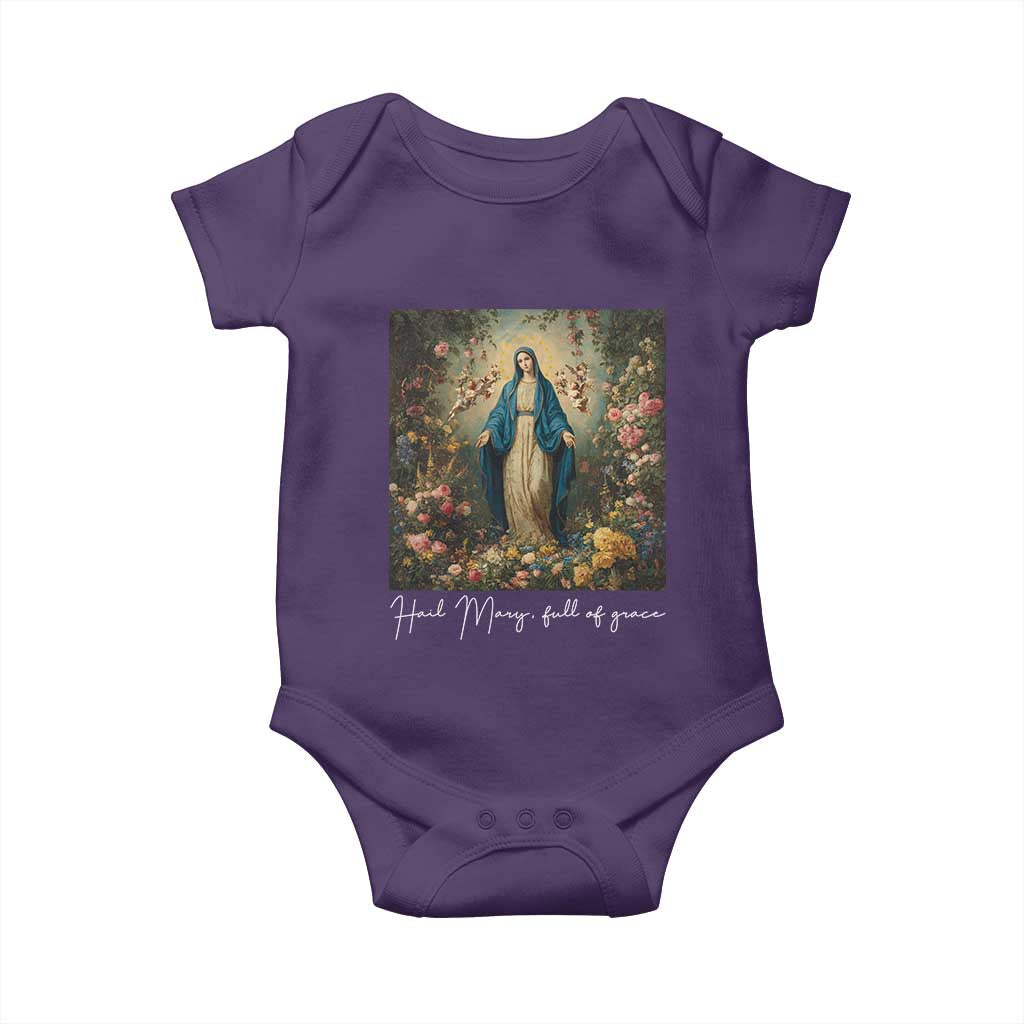 Marian Catholic Baby Onesie Hail Mary Full Of Grace Blessed Virgin Mary Floral TS10 Purple Print Your Wear