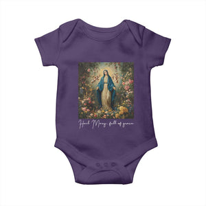 Marian Catholic Baby Onesie Hail Mary Full Of Grace Blessed Virgin Mary Floral TS10 Purple Print Your Wear