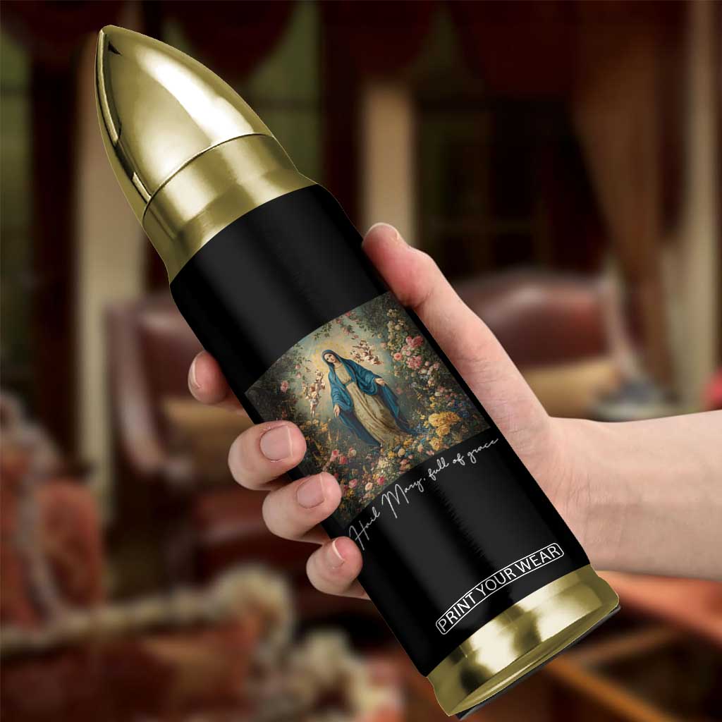 Marian Catholic Bullet Tumbler Hail Mary Full Of Grace Blessed Virgin Mary Floral TS10 Print Your Wear