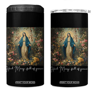 Marian Catholic 4 in 1 Can Cooler Tumbler Hail Mary Full Of Grace Blessed Virgin Mary Floral TS10 One Size: 16 oz Black Print Your Wear