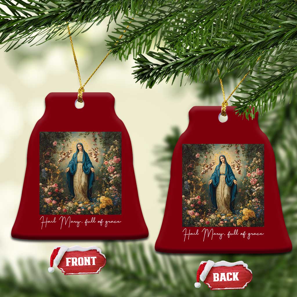 Marian Catholic Ceramic Ornament Hail Mary Full Of Grace Blessed Virgin Mary Floral TS10 Print Your Wear
