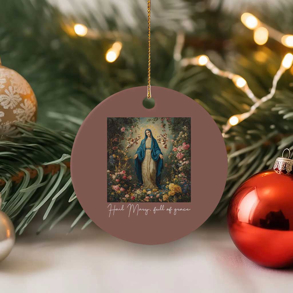 Marian Catholic Ceramic Ornament Hail Mary Full Of Grace Blessed Virgin Mary Floral TS10 1pc Mocha Print Your Wear