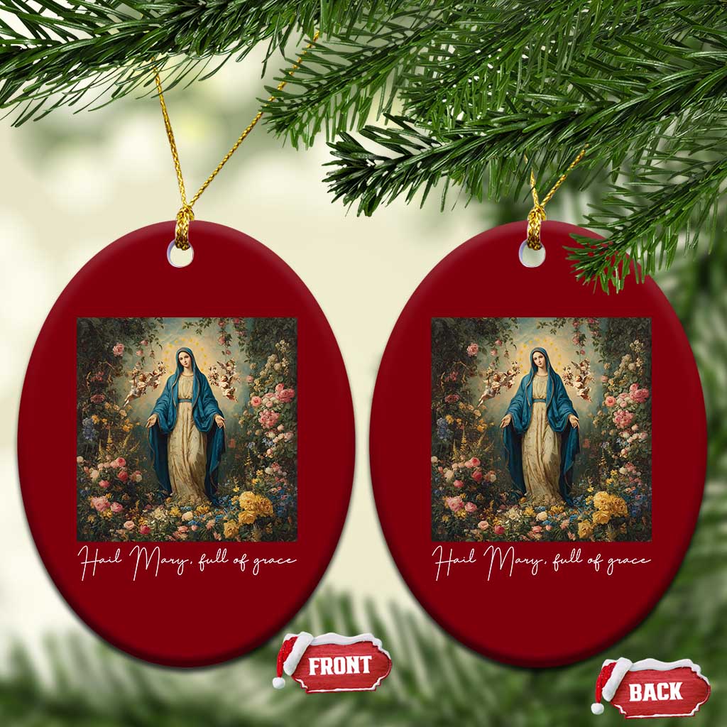 Marian Catholic Ceramic Ornament Hail Mary Full Of Grace Blessed Virgin Mary Floral TS10 Print Your Wear