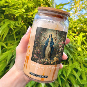 Marian Catholic Glass Can Hail Mary Full Of Grace Blessed Virgin Mary Floral TS10 Black Print Your Wear