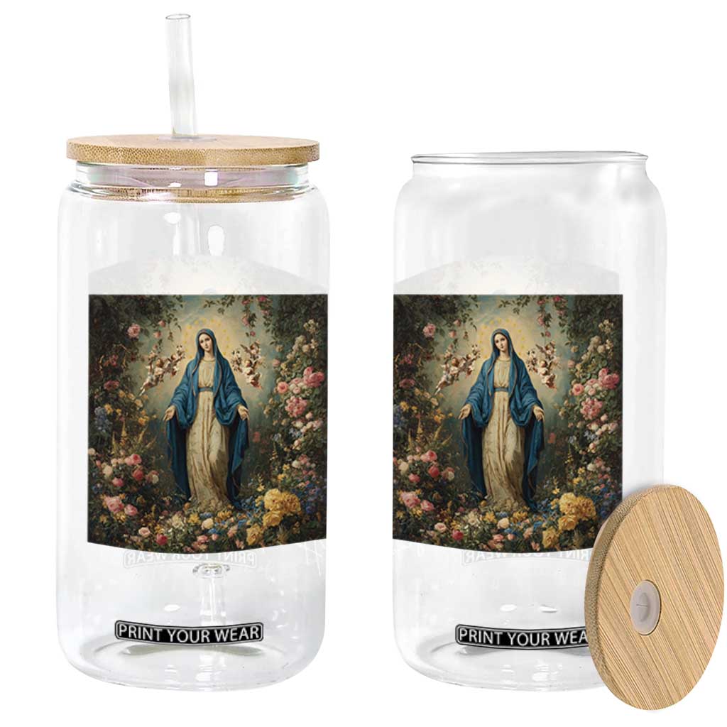 Marian Catholic Glass Can Hail Mary Full Of Grace Blessed Virgin Mary Floral TS10 Print Your Wear
