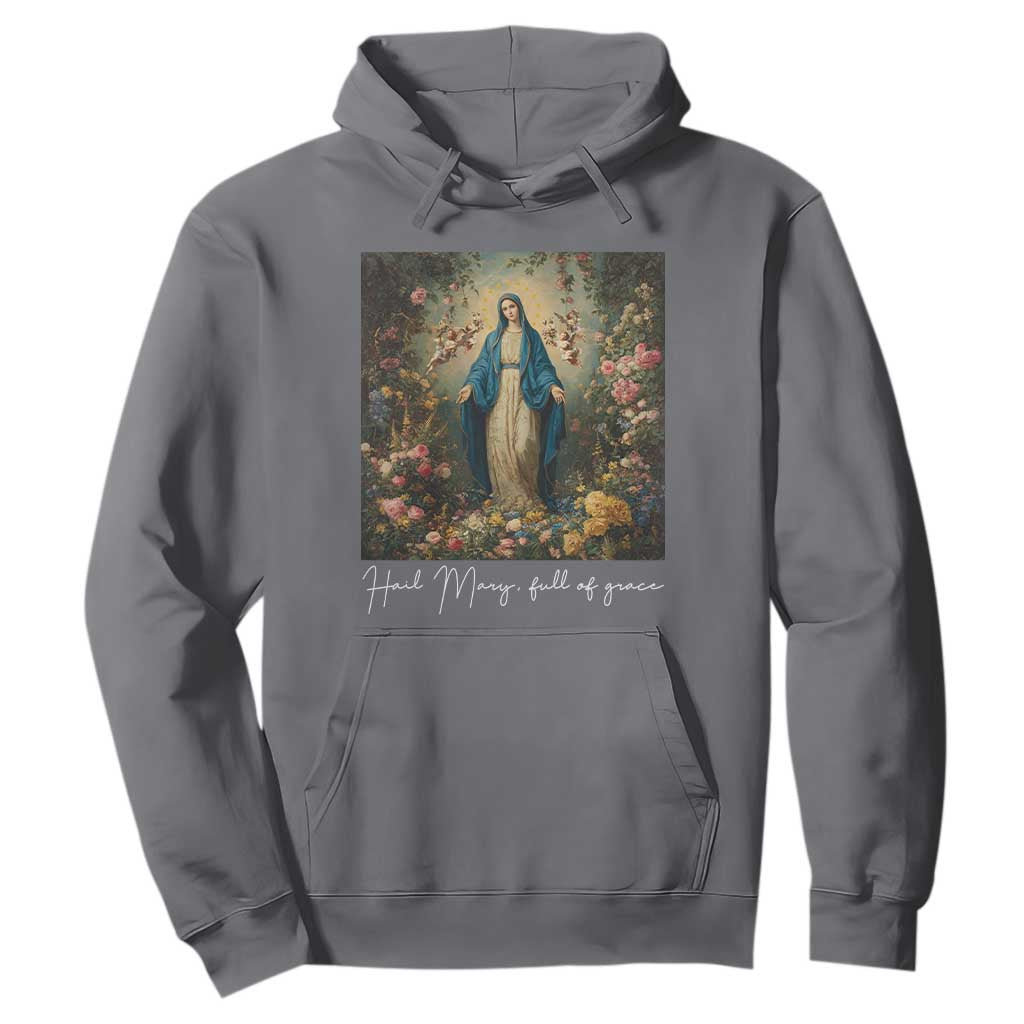 Marian Catholic Hoodie Hail Mary Full Of Grace Blessed Virgin Mary Floral TS10 Charcoal Print Your Wear
