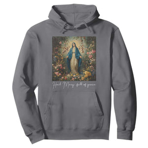 Marian Catholic Hoodie Hail Mary Full Of Grace Blessed Virgin Mary Floral TS10 Charcoal Print Your Wear