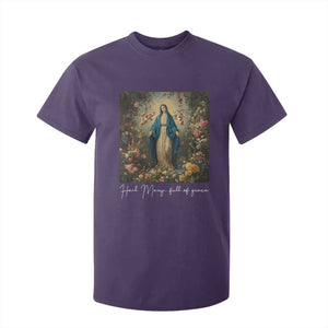 Marian Catholic T Shirt For Kid Hail Mary Full Of Grace Blessed Virgin Mary Floral TS10 Purple Print Your Wear