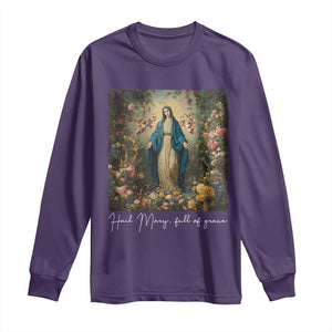 Marian Catholic Long Sleeve Shirt Hail Mary Full Of Grace Blessed Virgin Mary Floral TS10 Purple Print Your Wear