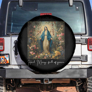 Marian Catholic Spare Tire Cover Hail Mary Full Of Grace Blessed Virgin Mary Floral TS10 No hole Black Print Your Wear