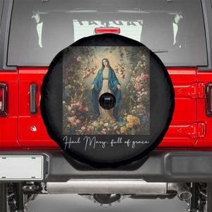 Marian Catholic Spare Tire Cover Hail Mary Full Of Grace Blessed Virgin Mary Floral TS10 Black Print Your Wear